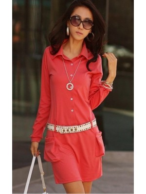 Q9025*Trendy OL Dress With Belt (Red)